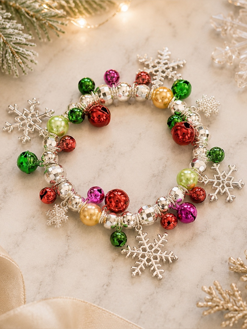 Festive Multi-Color Holiday Snowflake Charm Bracelet